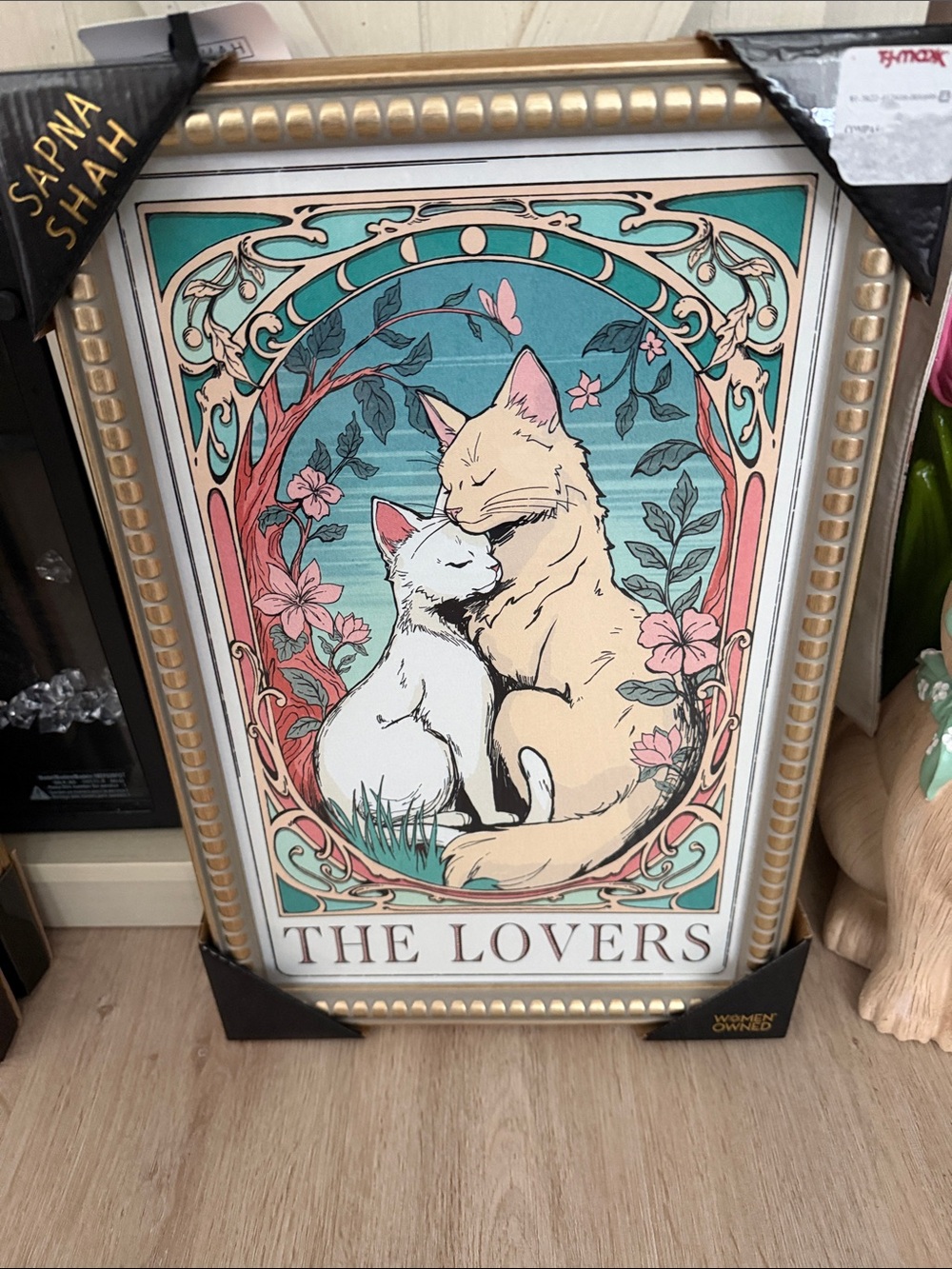 NWT-RARE print “The Lovers' Framed Art Print - Teal, Pink & Cream